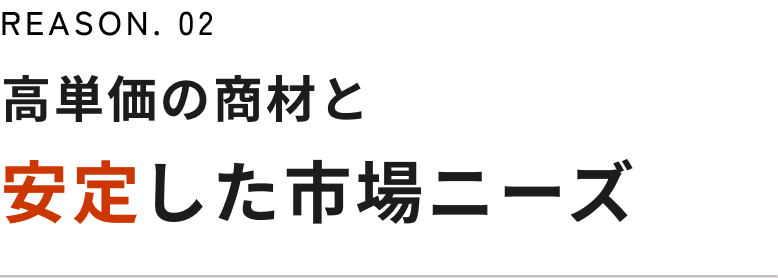 REASON. 02 高単価の商材と安定した市場ニーズ